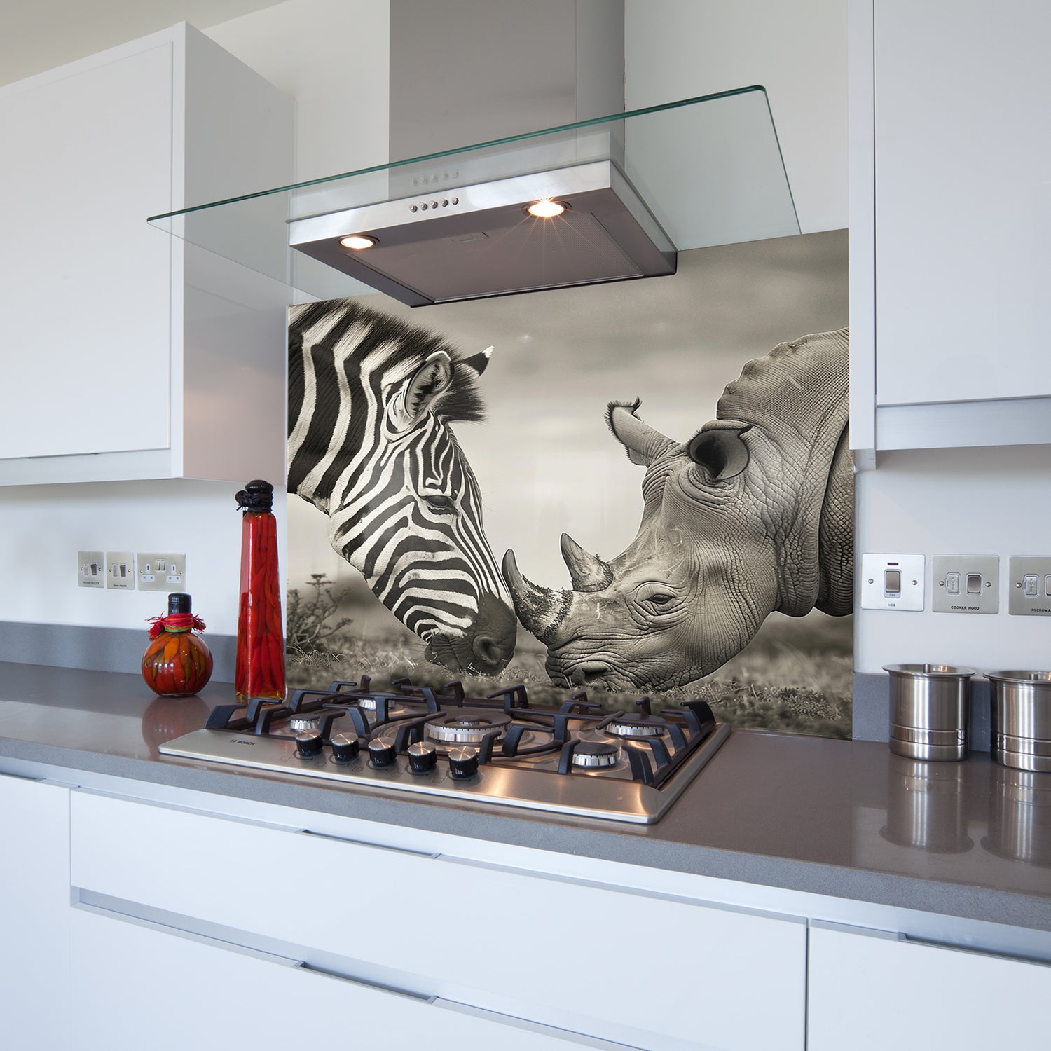 Printed Glass Kitchen Splashback Zebra & Rhino