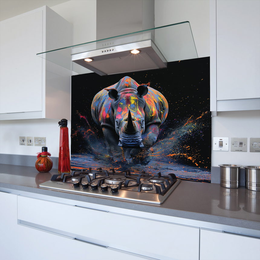 Printed Glass Kitchen Splashback Bespoke Size Toughened Charging Rhino