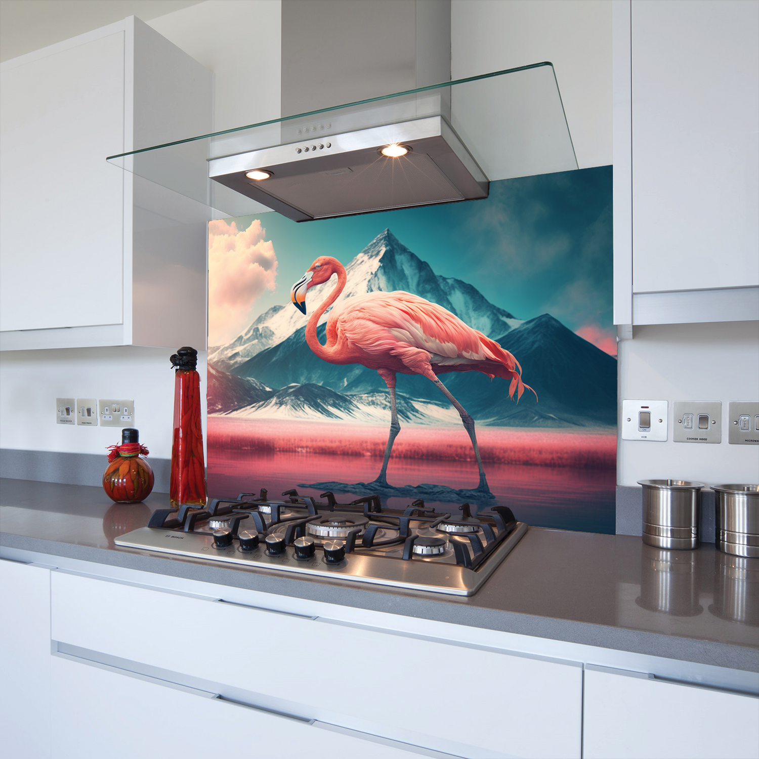 Printed Glass Kitchen Splashback Majestic Flamingo