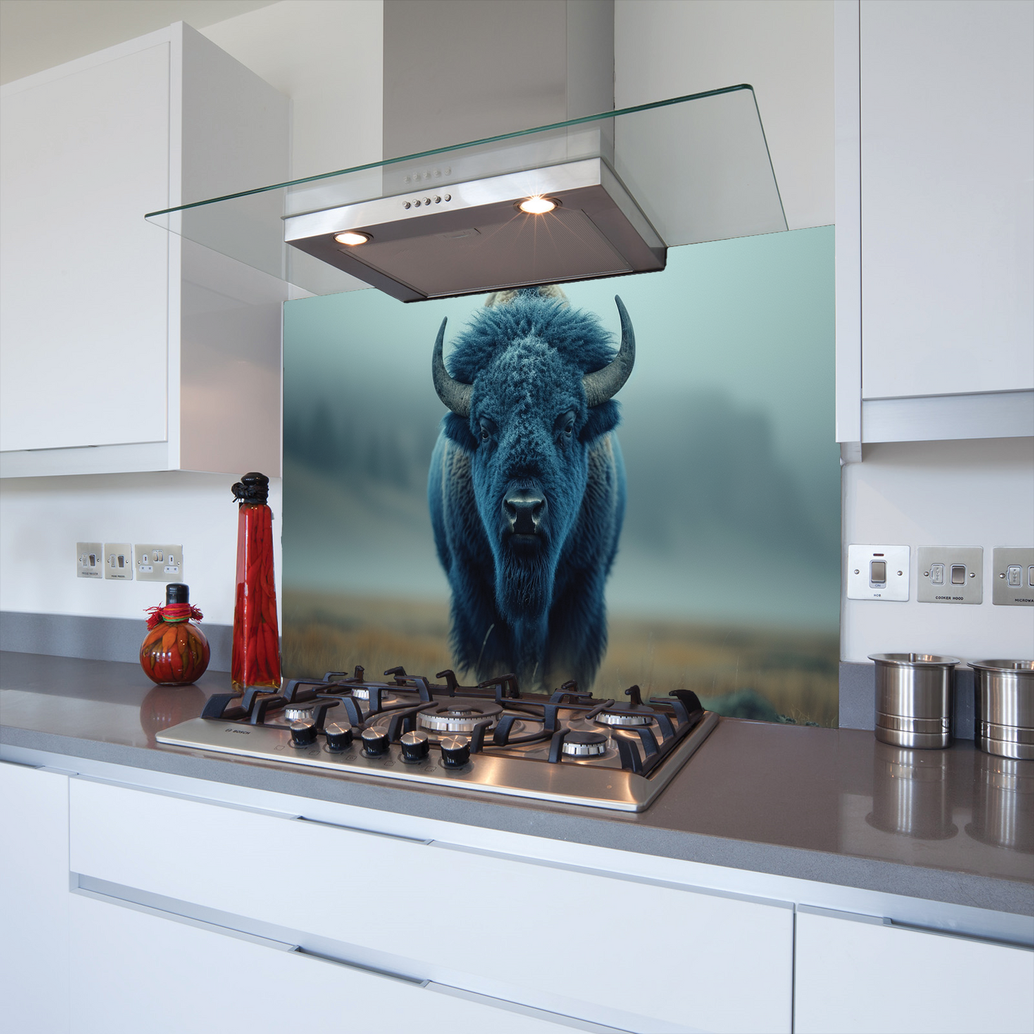 Printed Glass Kitchen Splashback Bison