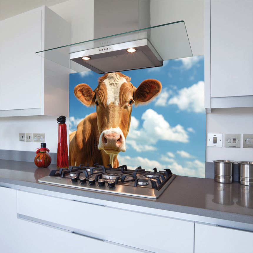 Printed Glass Kitchen Splashback Brown Cow