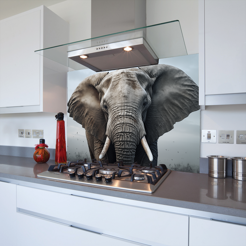Printed Glass Kitchen Splashback Elephant Head