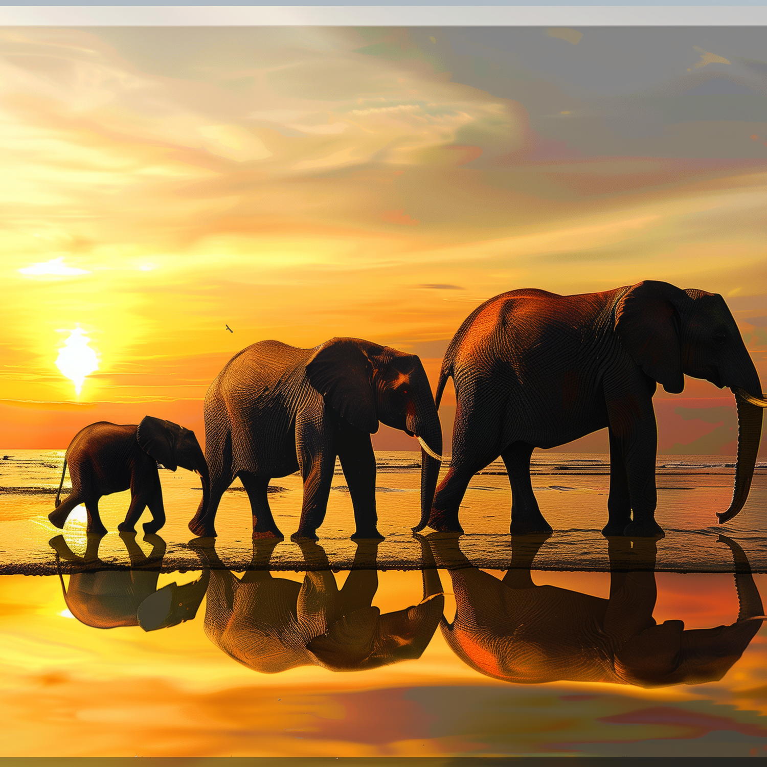 Printed Glass Kitchen Splashback Elephants in the Sunset