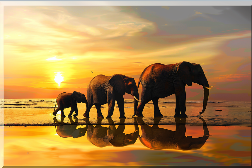 Printed Glass Kitchen Splashback Elephants in the Sunset