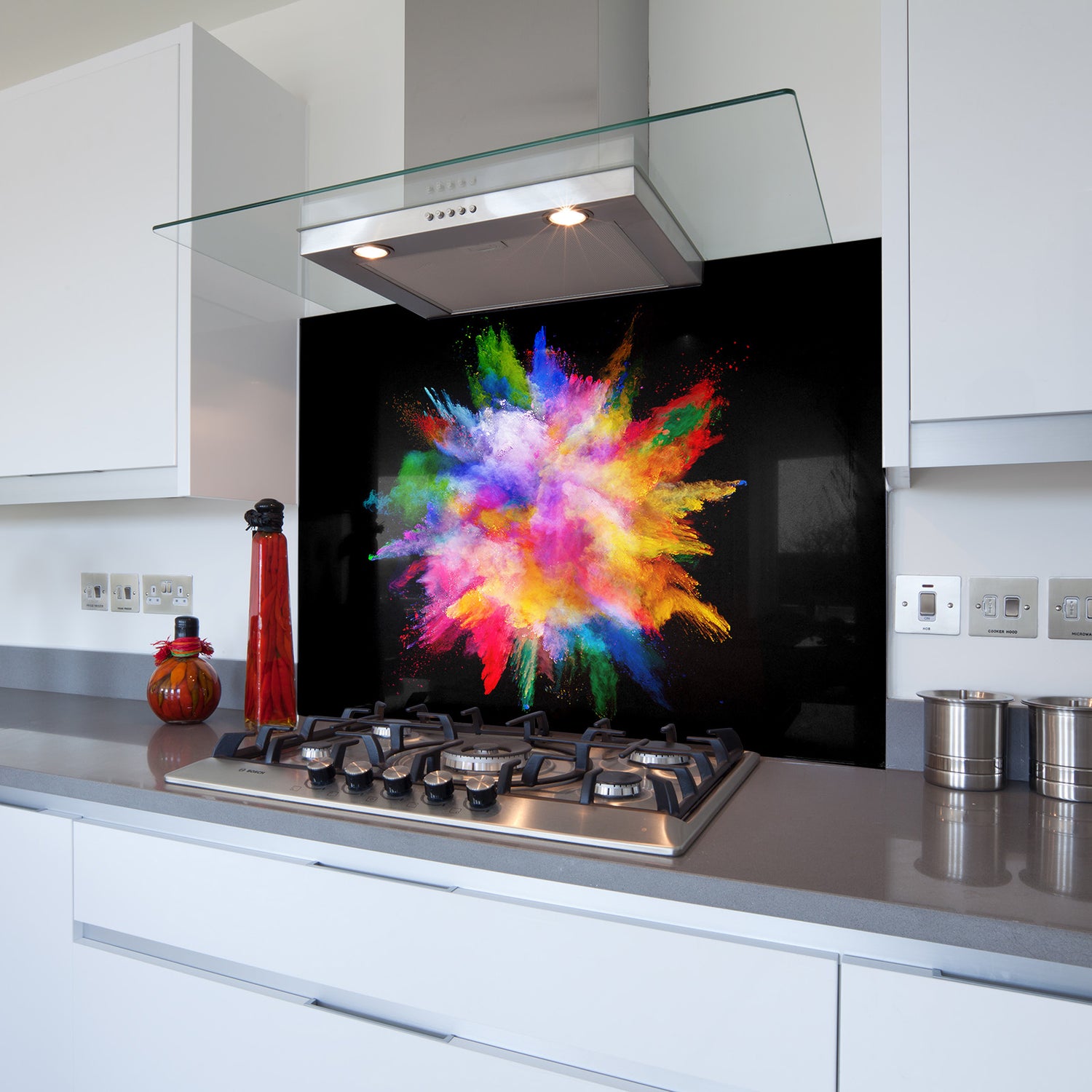 Printed Glass Kitchen Splashback Powder Explosion