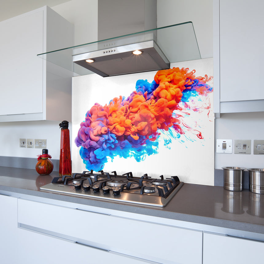 Printed Glass Kitchen Splashback Red & Blue Ink