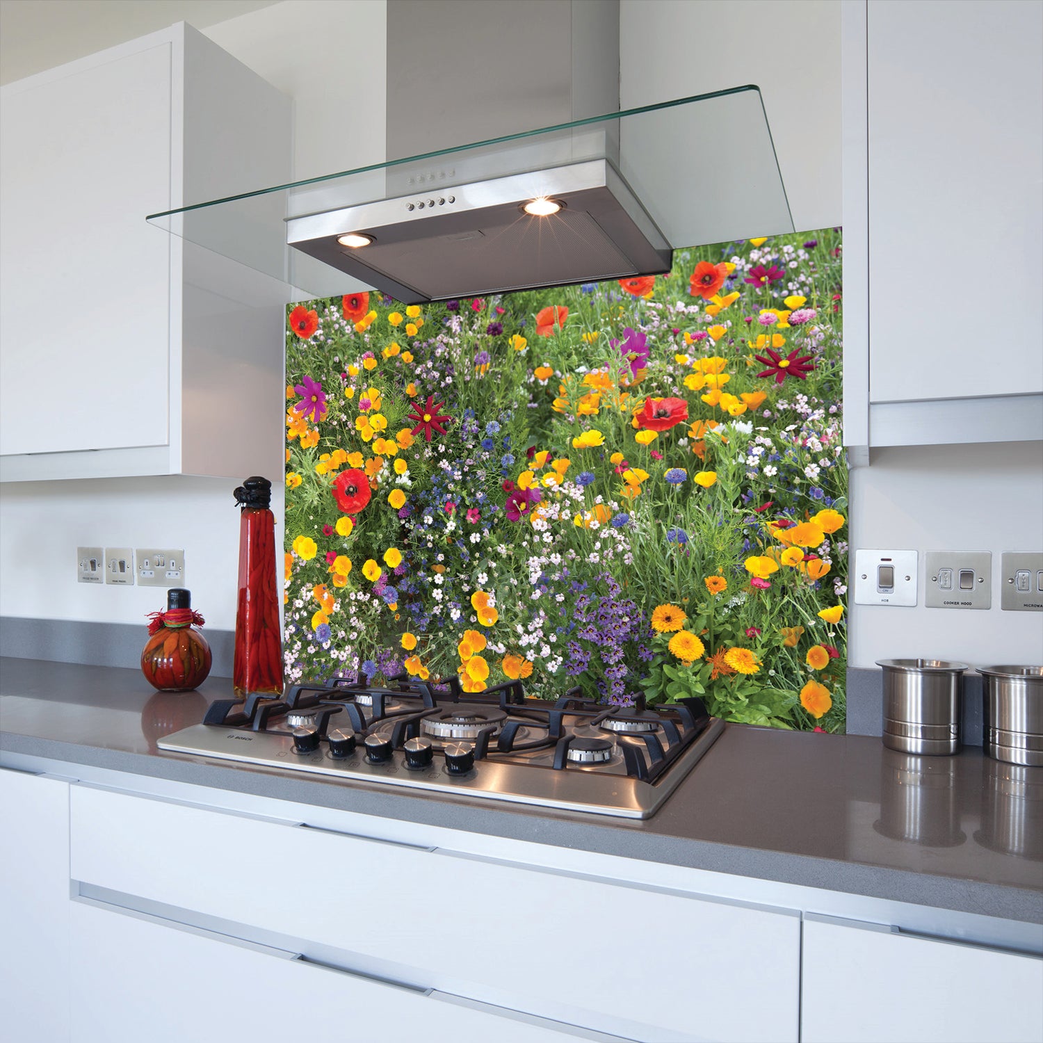 Printed Glass Kitchen Splashback Meadow Flower Field