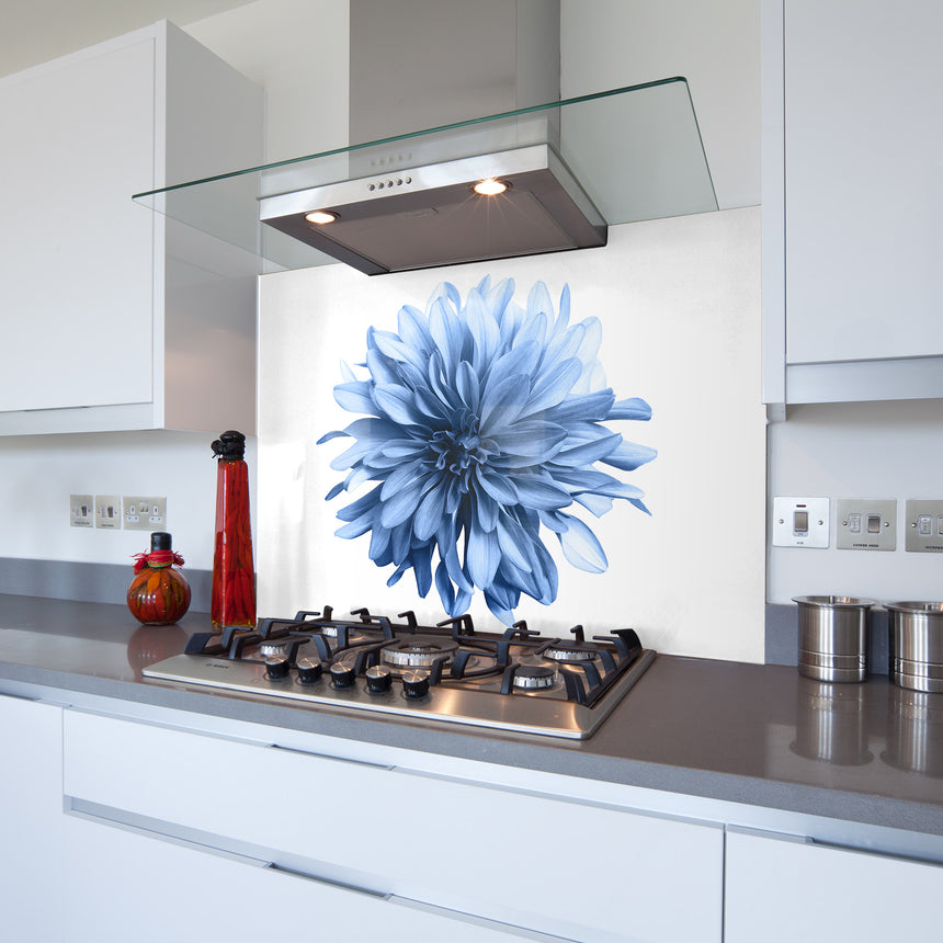 Printed Glass Kitchen Splashback Blue Flowerhead