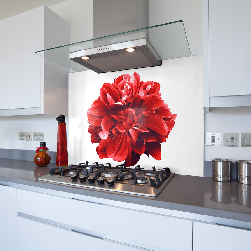 Printed Glass Kitchen Splashback Red Flowerhead