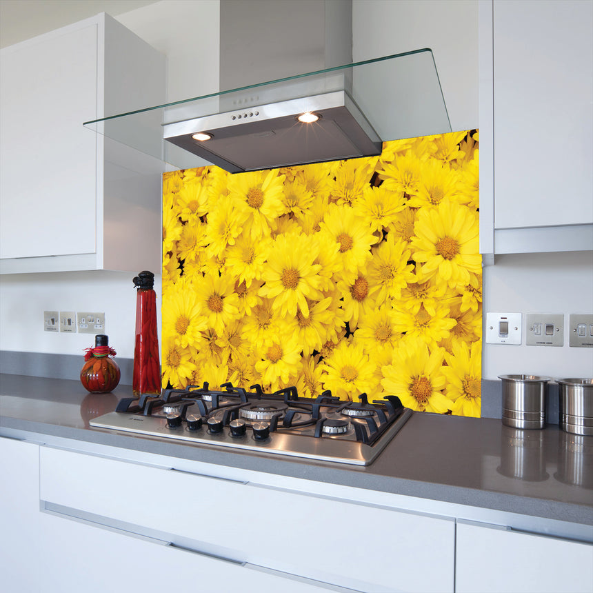 Printed Glass Kitchen Splashback Yellow Daisy's