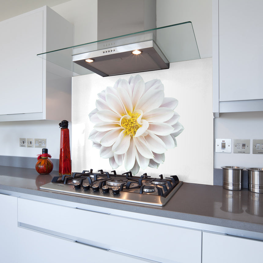 Printed Glass Kitchen Splashback White Flowerhead