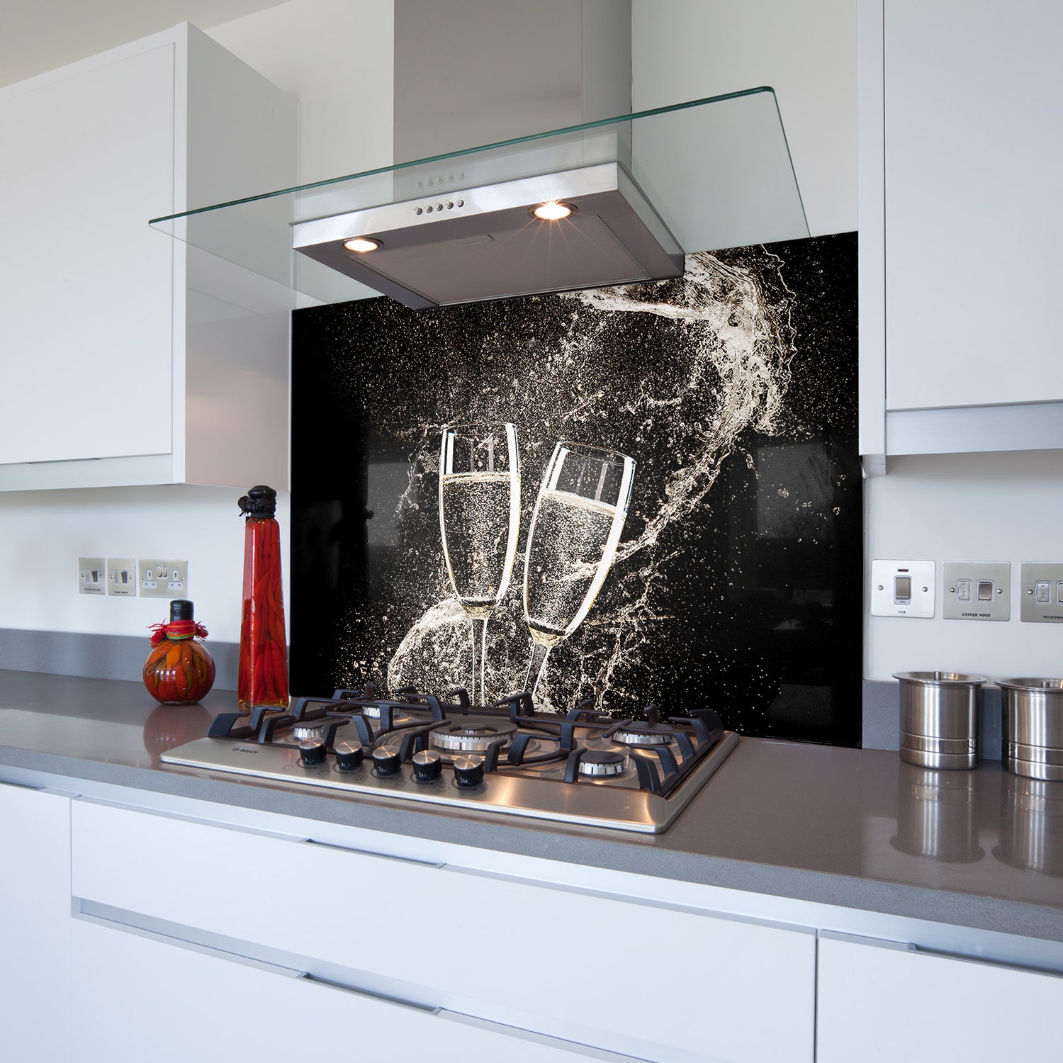 Printed Glass Kitchen Splashback 2 Champagne Glasses