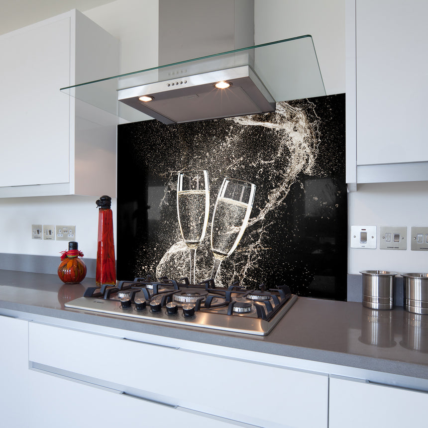 Printed Glass Kitchen Splashback 2 Champagne Glasses