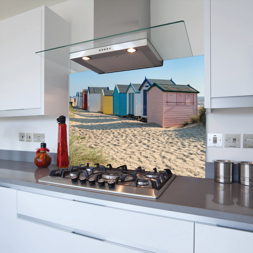 Printed Glass Kitchen Splashback Beach Huts
