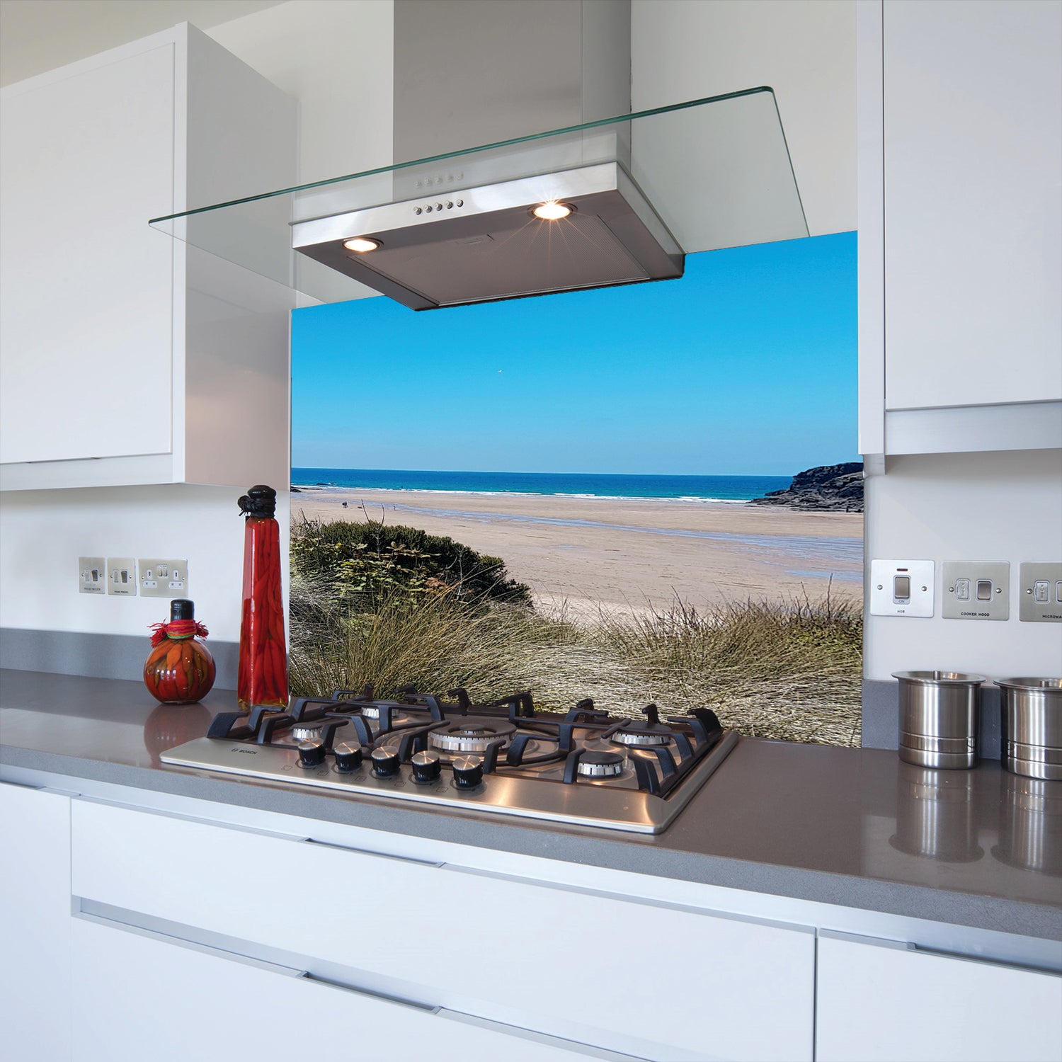 Printed Glass Kitchen Splashback Beach View