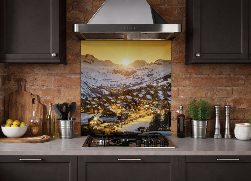 Printed Glass Kitchen Splashback Snowy Mountains