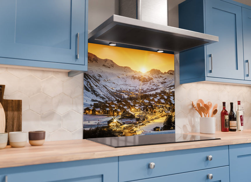 Printed Glass Kitchen Splashback Snowy Mountains