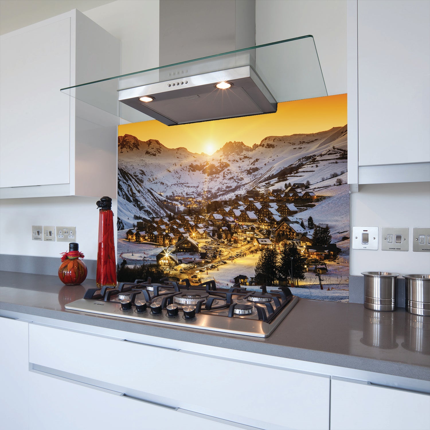 Printed Glass Kitchen Splashback Snowy Mountains