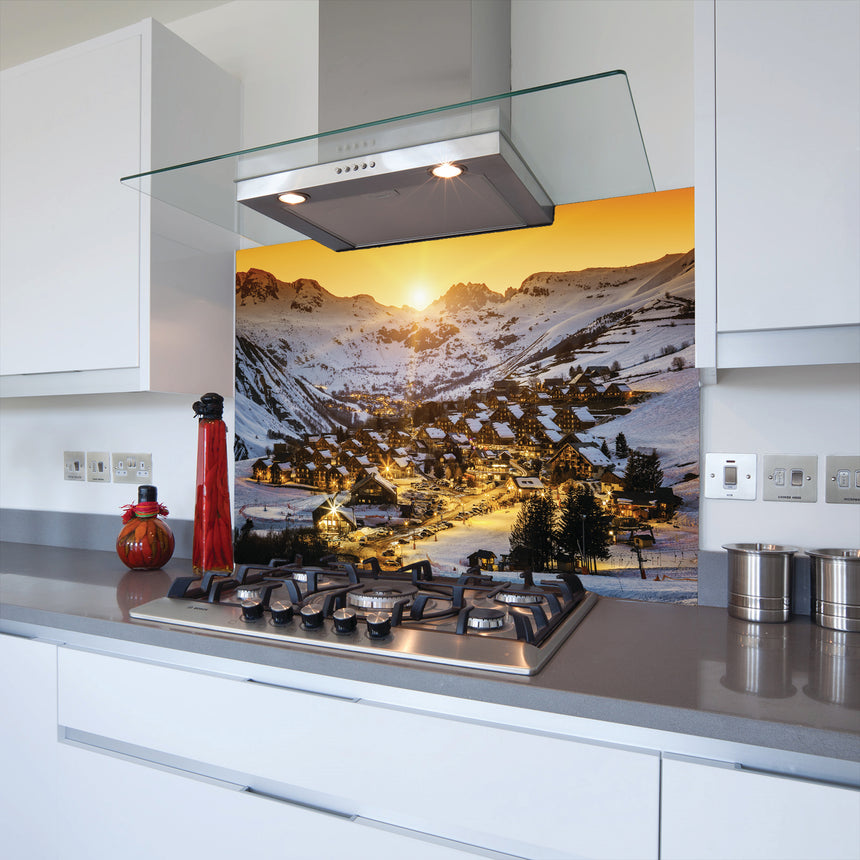 Printed Glass Kitchen Splashback Snowy Mountains