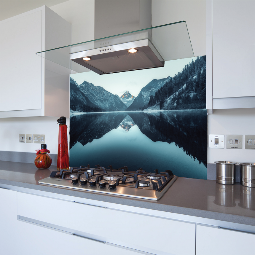 Printed Glass Kitchen Splashback Lake and Mountains