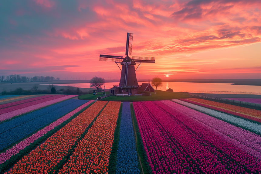 Tulip Field Glass Wall Art