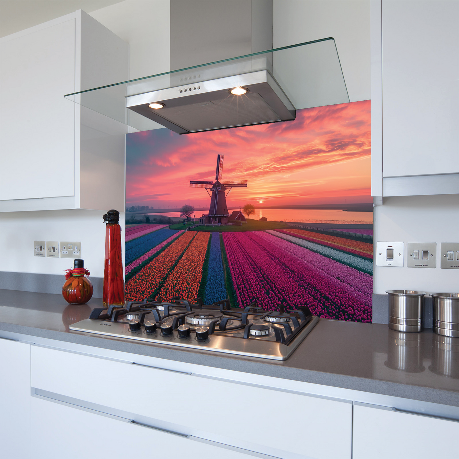 Printed Glass Kitchen Splashback Tulip Field