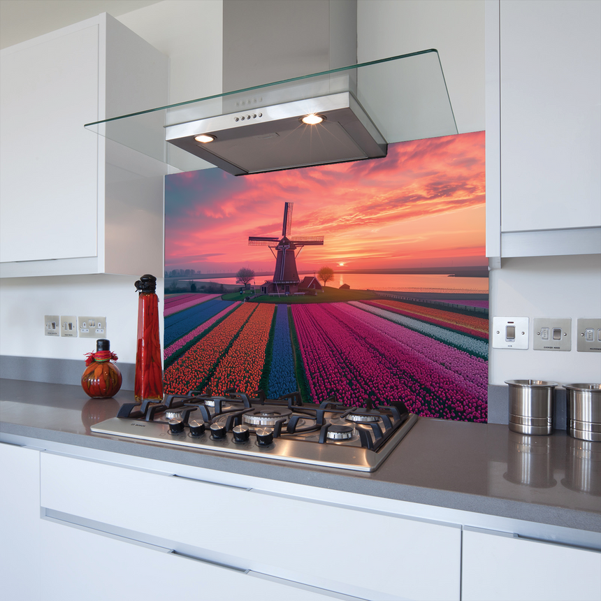 Printed Glass Kitchen Splashback Tulip Field