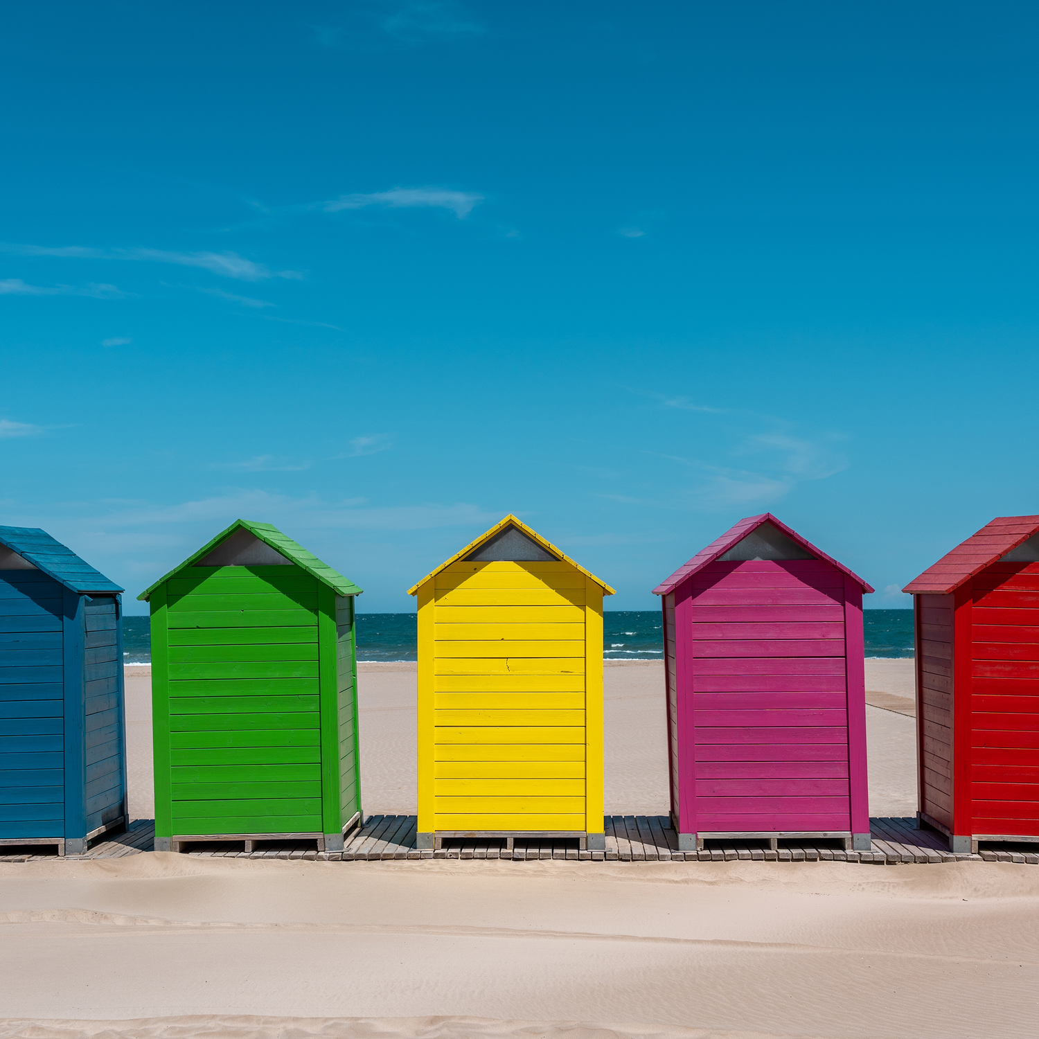 Printed Glass Kitchen Splashback Beach Huts V2