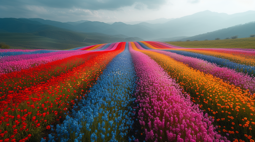 Coloured Flower Field Glass Wall Art