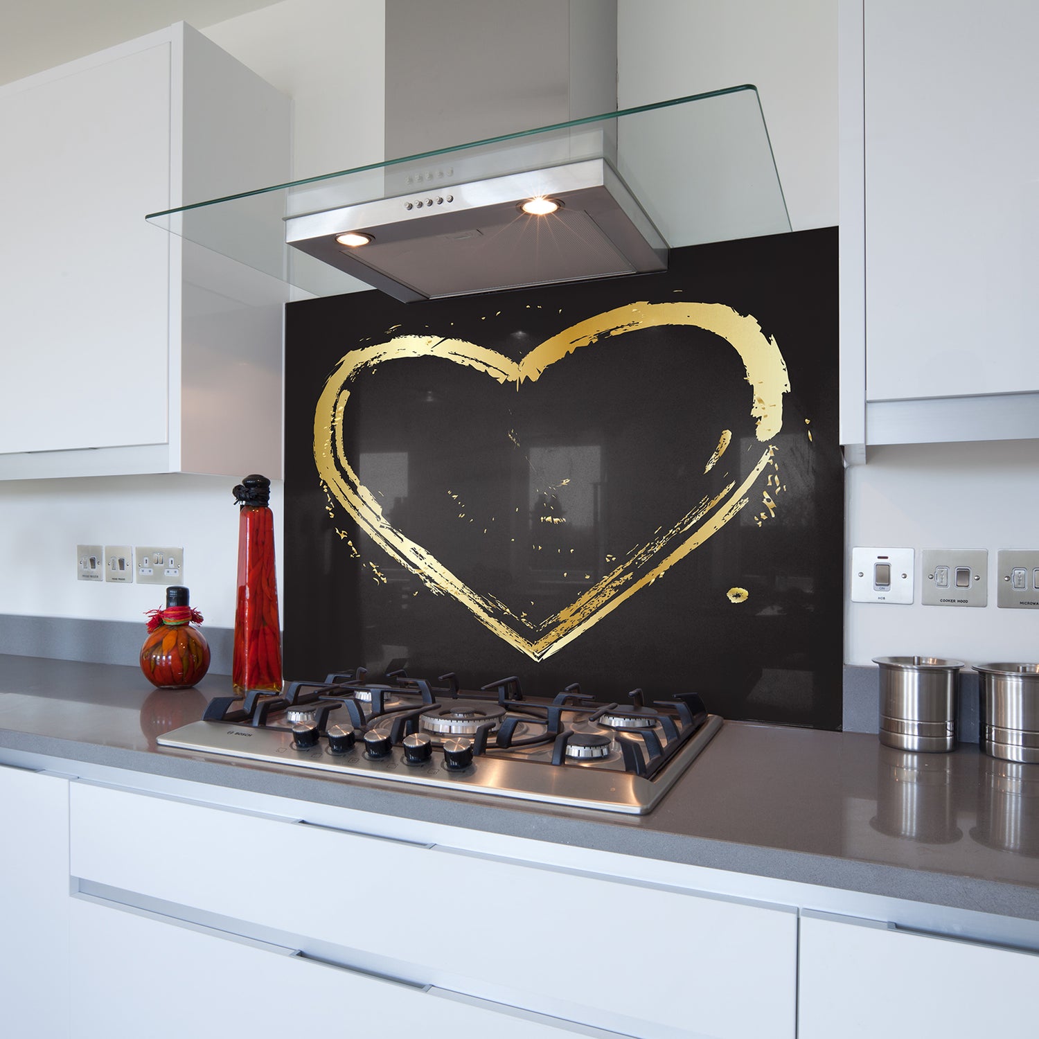 Printed Glass Kitchen Splashback Gold Heart