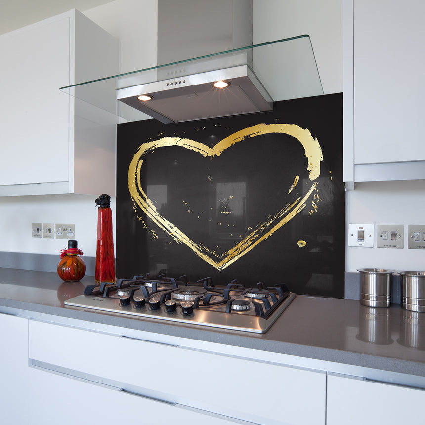 Printed Glass Kitchen Splashback Gold Heart