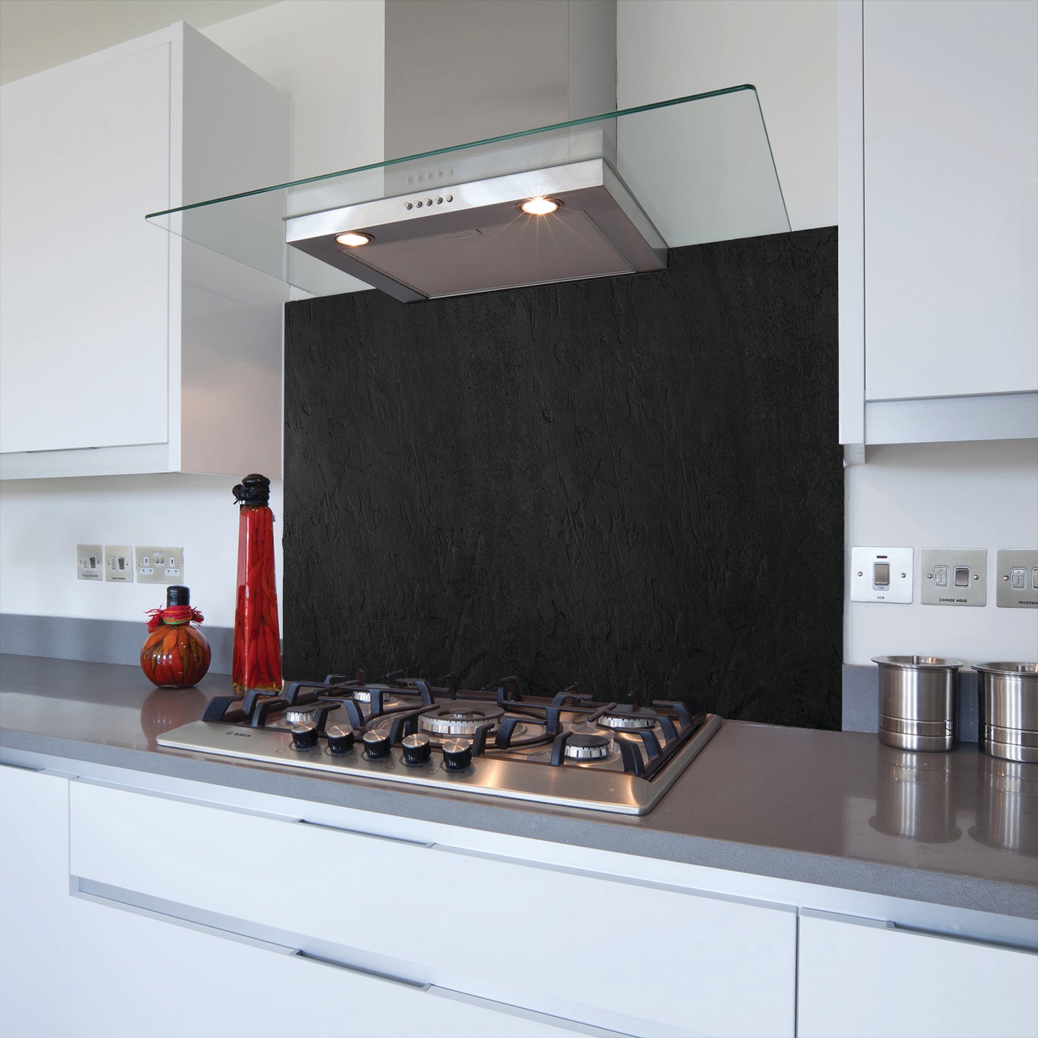 Printed Glass Kitchen Splashback Black Concrete