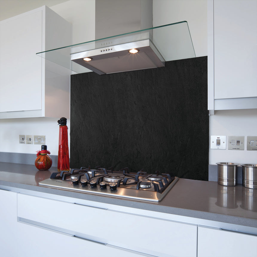 Printed Glass Kitchen Splashback Black Concrete