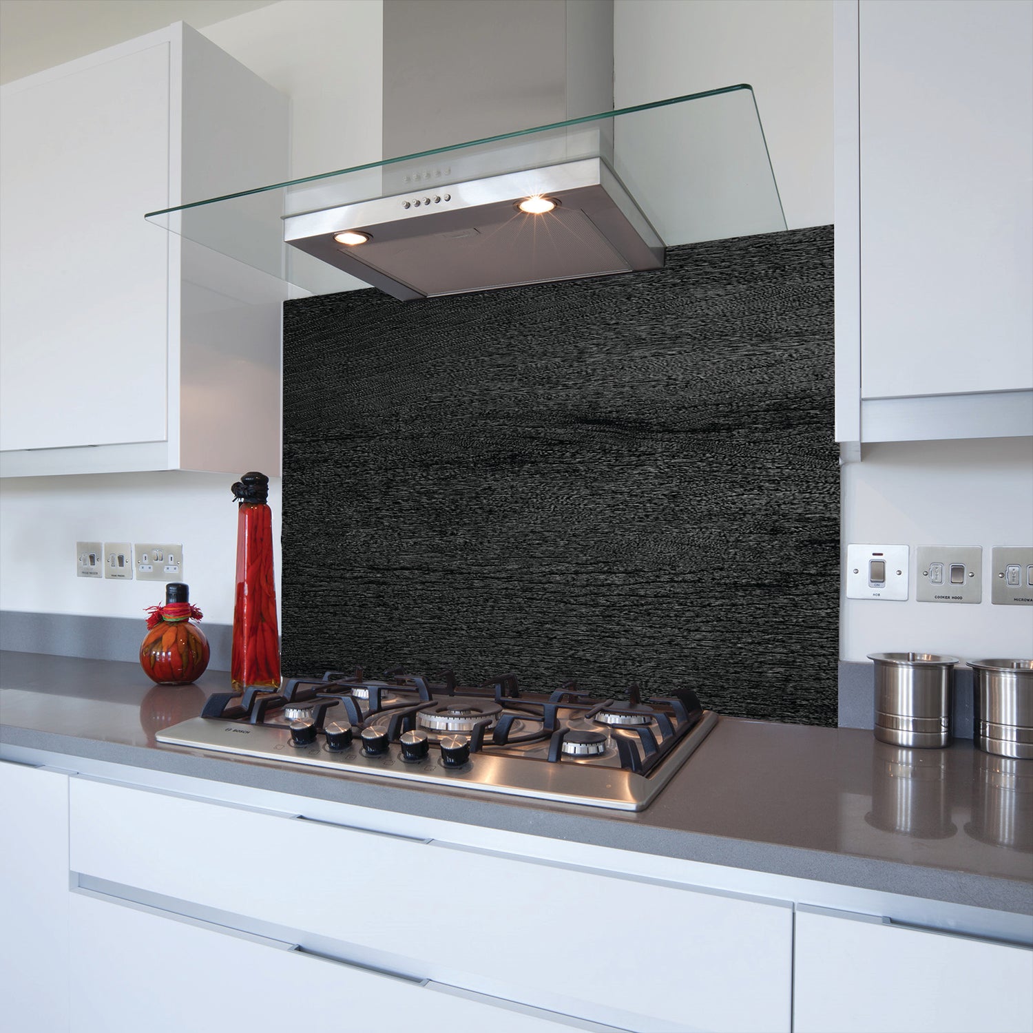 Printed Glass Kitchen Splashback Charcoaled Trunk