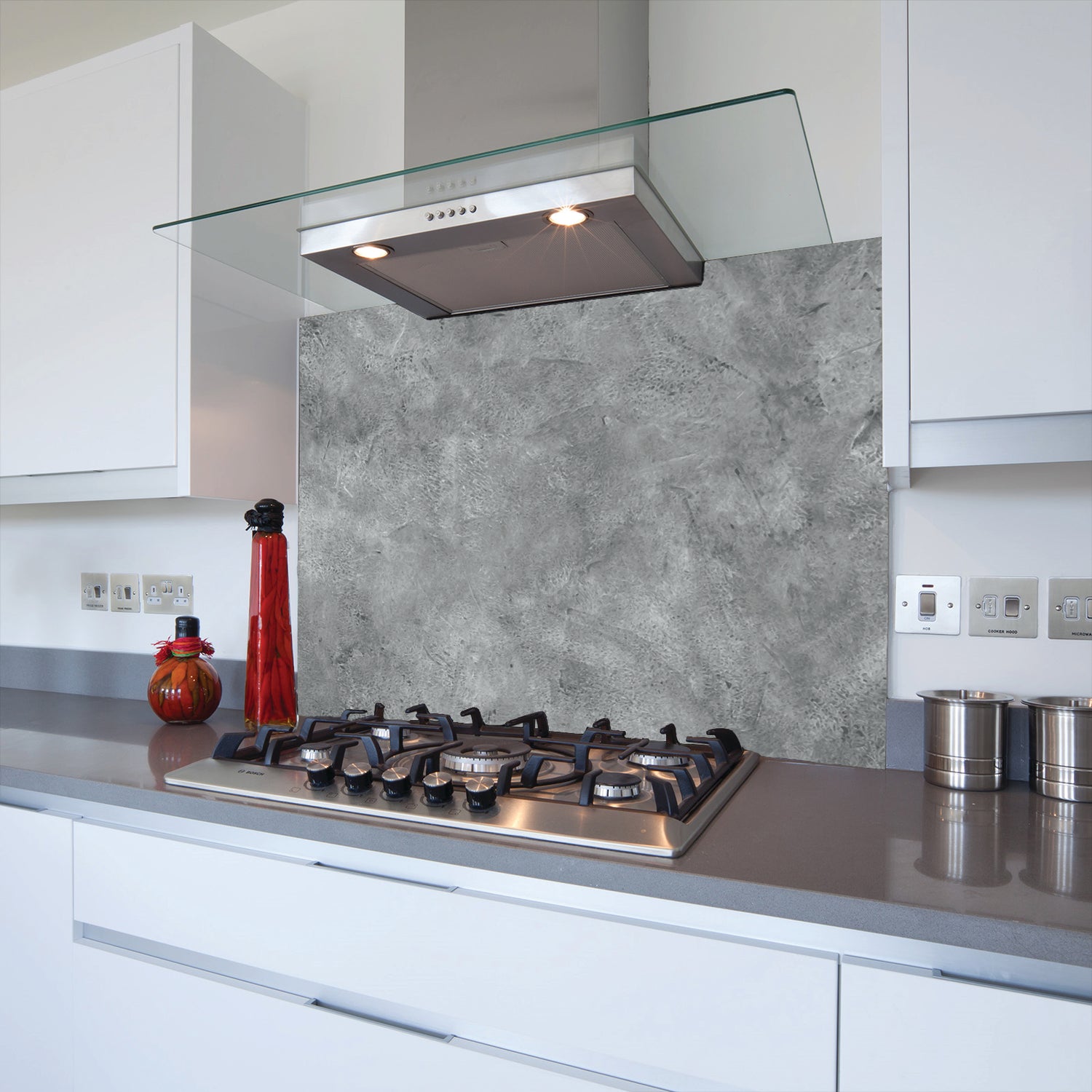Printed Glass Kitchen Splashback Cloudy Concrete