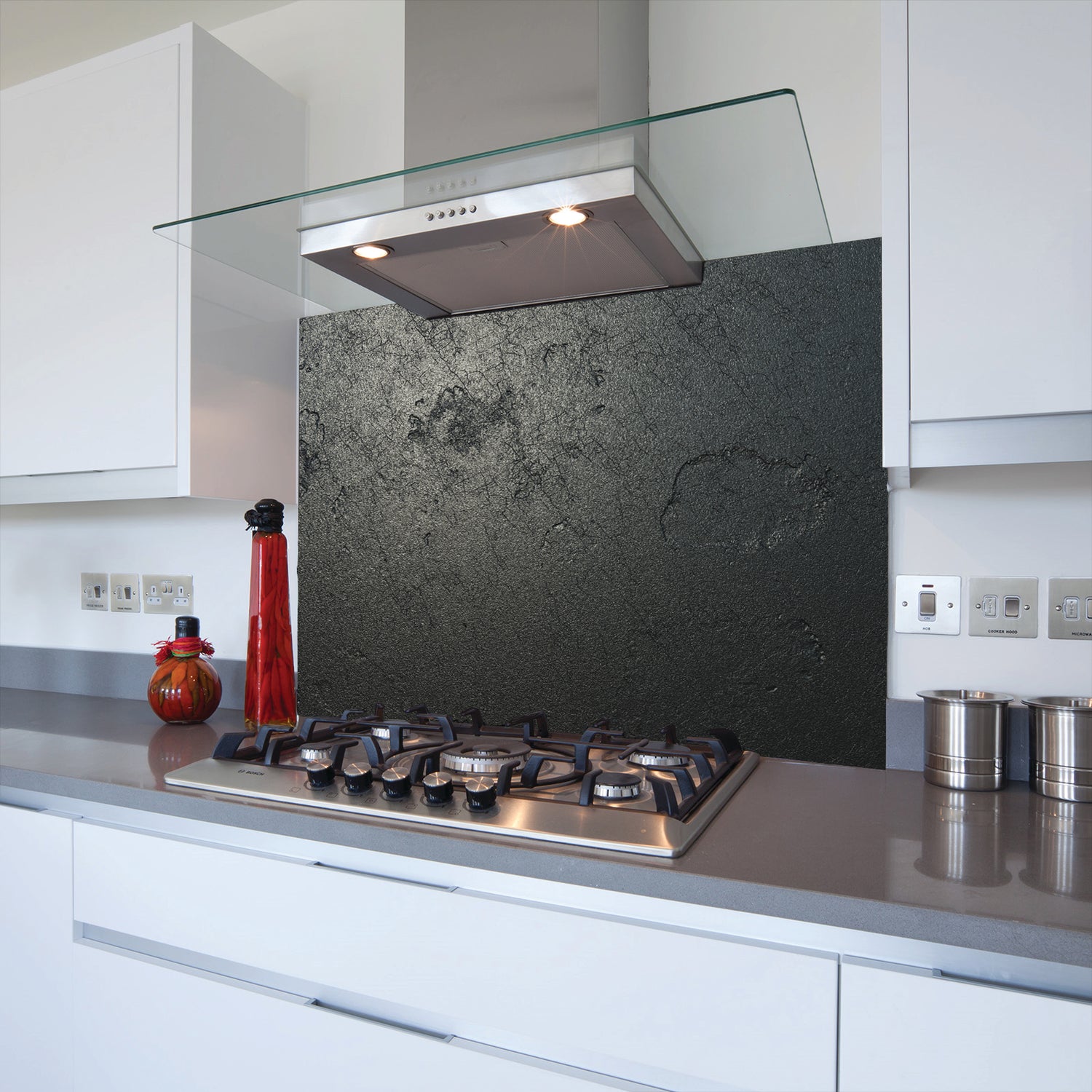 Printed Glass Kitchen Splashback Dark Concrete