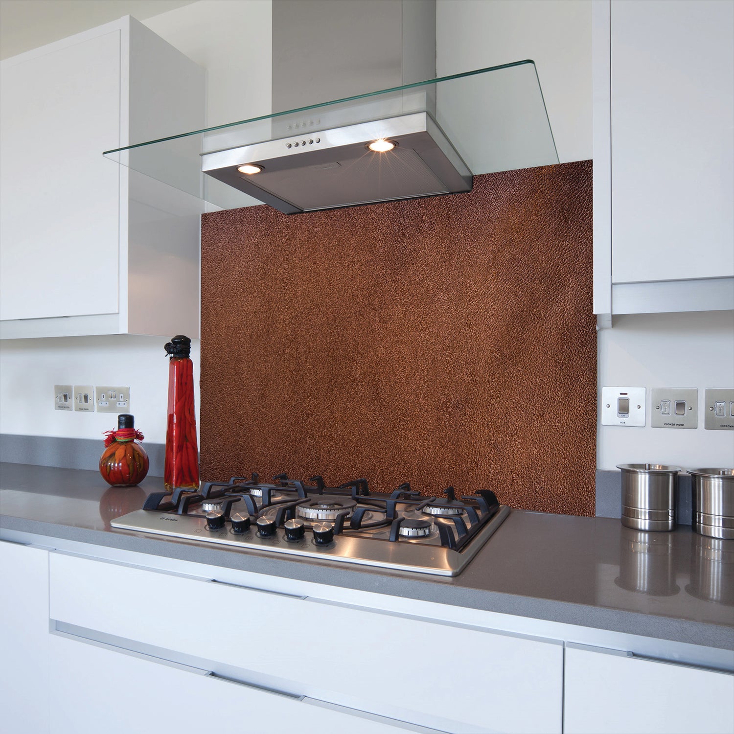 Printed Glass Kitchen Splashback Brown Leather