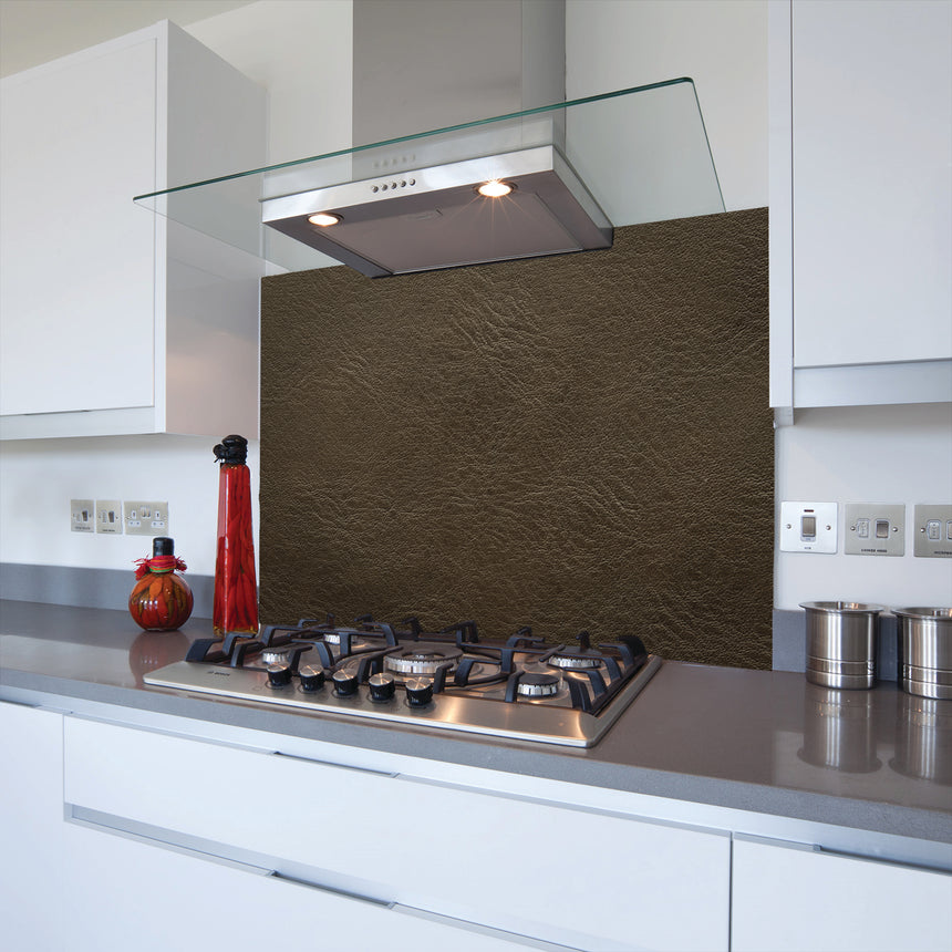 Printed Glass Kitchen Splashback Dark Leather