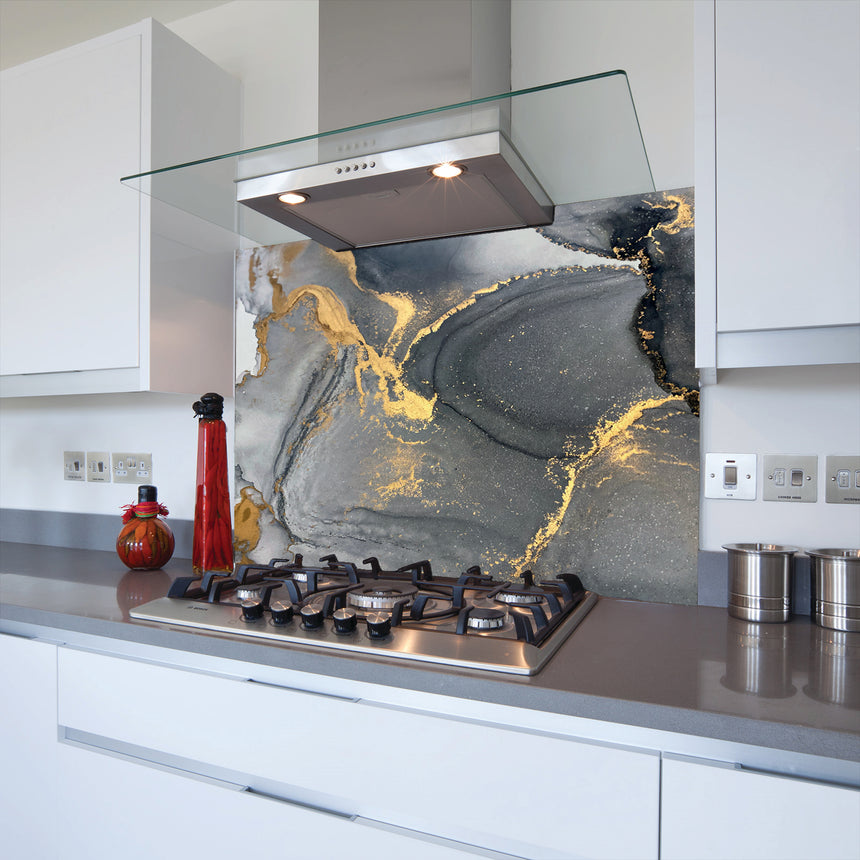 Printed Glass Kitchen Splashback Grey Marble