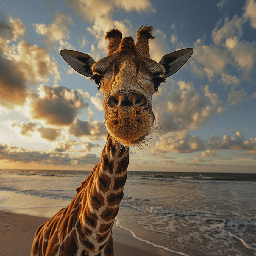 beach giraffe glass wall art
