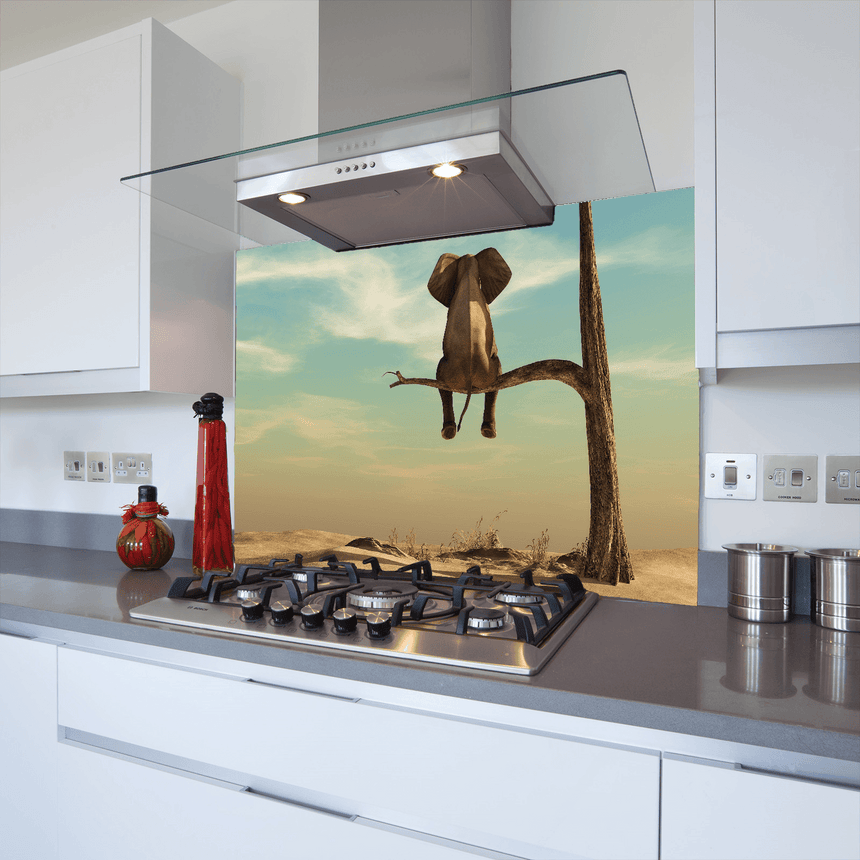 Elephant on a tree glass splashback