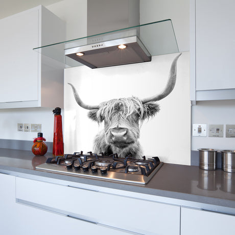 grey highland cow splashback for the ktichen