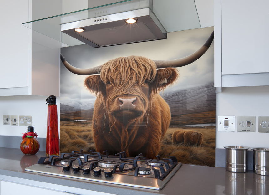 Highland cow glass splashback kitchen