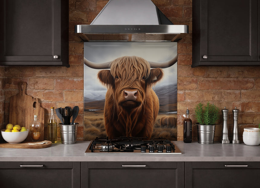 Highland cow printed glass splashback
