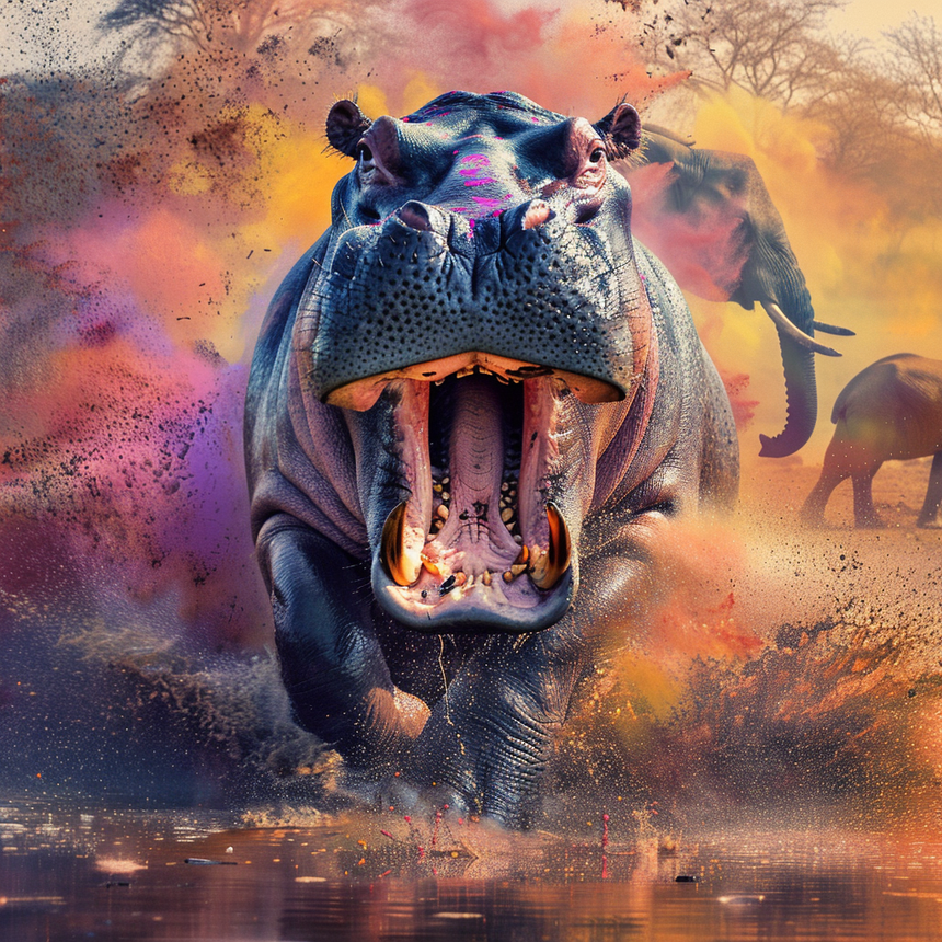 hippo glass wall art