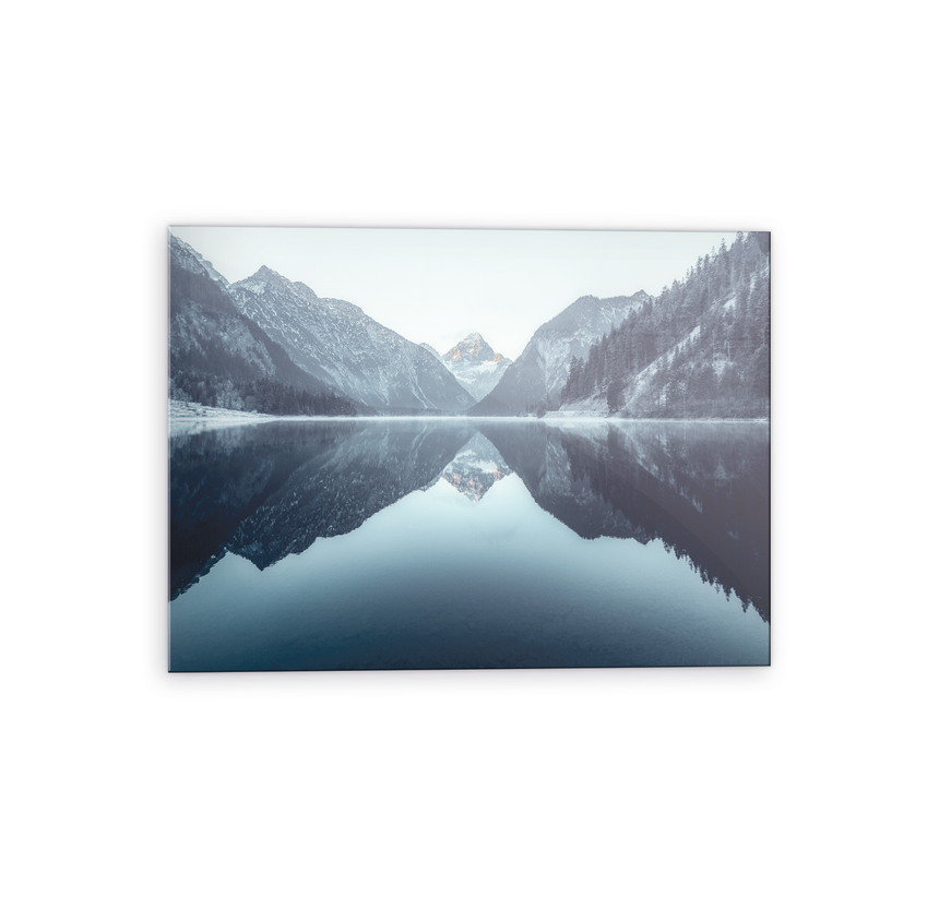 Lake and mountains glass wall art