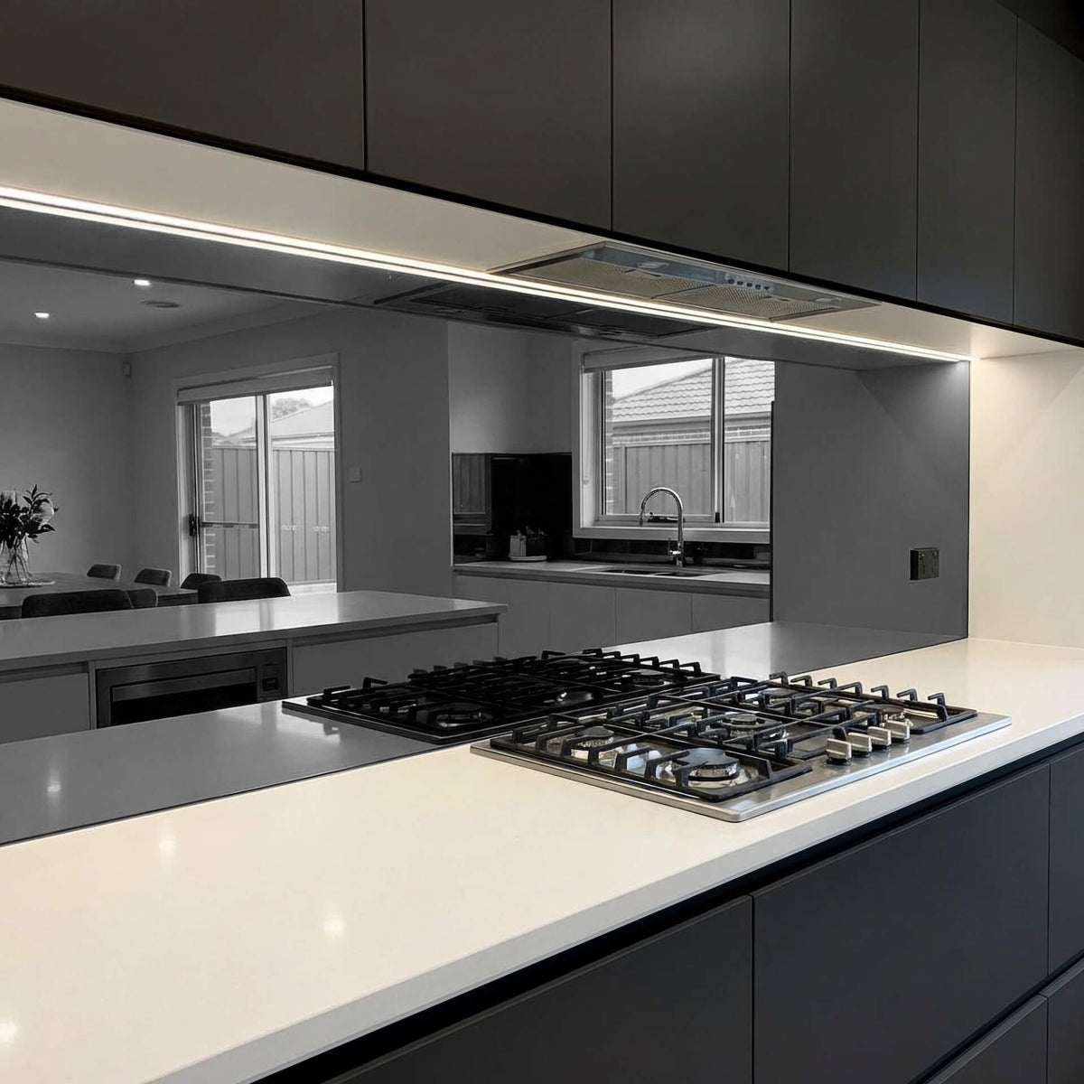 Toughened Grey Mirror Splashback | Bespoke Glass Products