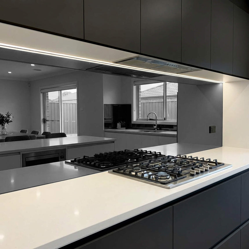 Toughened grey mirror splashback