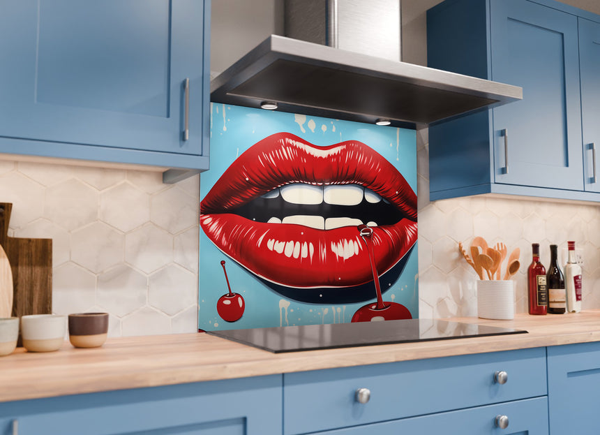 Printed Glass Kitchen Splashback Cherry Red Lips