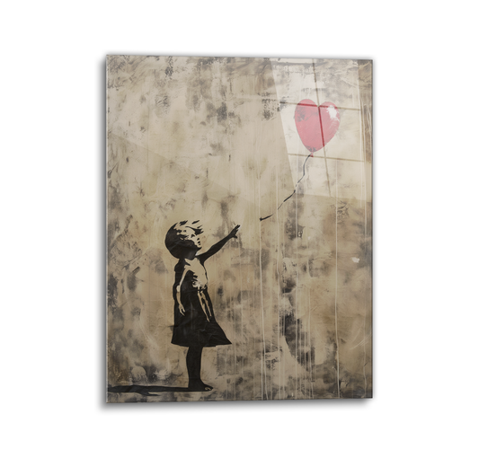 Banksy Girl with Red Balloon Glass Wall Art